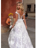 Ivory Flowery Lace Tulle V Back Wedding Dress
